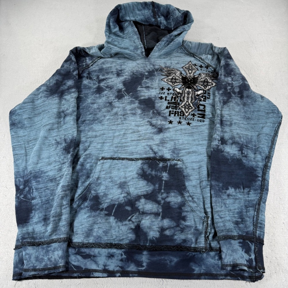 Affliction Live Fast Hoodie Mens Large Blue Tie Dye Gothic Y2K Hoodie